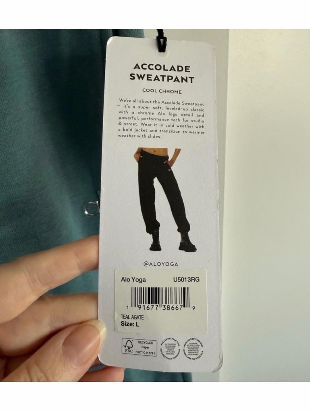 Alo Yoga Accolade Sweatpants- Teal Agate Color- Size L - Picture 3 of 7